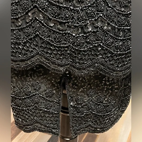 1980S LAURENCE KAZAR BLACK SILK
SEQUIN DRESS size Large - Picture 9 of 14